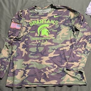 Nike The Nike Tee DriFit Green Camo Michigan State Spartans Long Sleeve Shirt